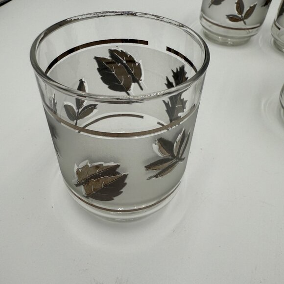 Vintage Libbey Silver Leaf Frosted Glass Set of 8 Mid Century Modern Style 3” - Picture 3 of 8